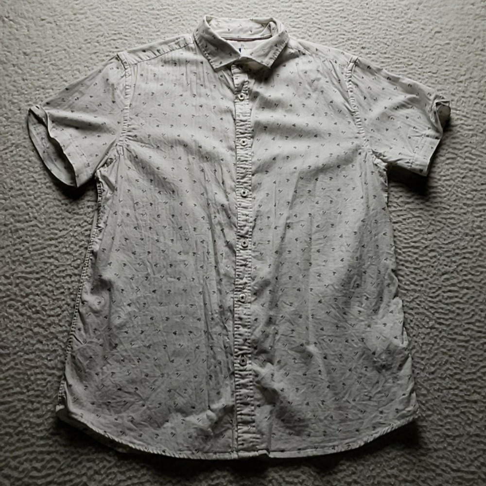 Larsson & Co Shirt Mens Large White Geometric Short Sleeve Button-Up Casual